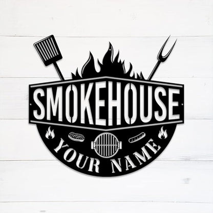MeMate Smokehouse Sign, BBQ Zone Signs Metal, Grill Sign to Personalize, Grilling and Chilling Personalized Barbecue Metal Signs Kitchen Decor, Custom Name Outdoor Plaques for Backyard, Patio, Porch