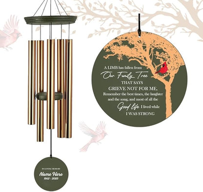 Personalized Sympathy Wind Chimes 36inch, Custom Memory Words for Loss of Loved, Cardinal Commemorative Sympathy Gifts, Decorative Wind Chime Outdoor (Produced in USA)