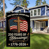 ZXvZYT 250 Years of Blessings America Garden Flag, One Nation Under God,USA 250th Anniversary Patriotic Cross Design Flags Banner Double Sided Flax Outdoor Yard Decorative(12"x 18")