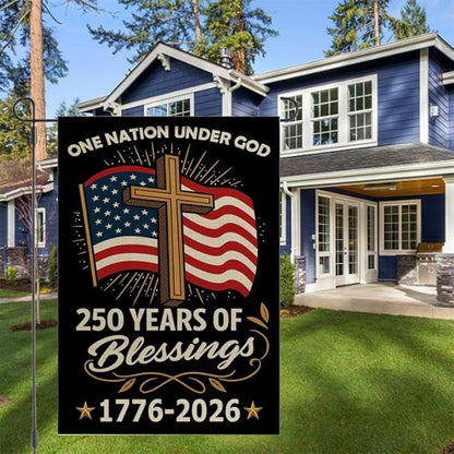 ZXvZYT 250 Years of Blessings America Garden Flag, One Nation Under God,USA 250th Anniversary Patriotic Cross Design Flags Banner Double Sided Flax Outdoor Yard Decorative(12"x 18")