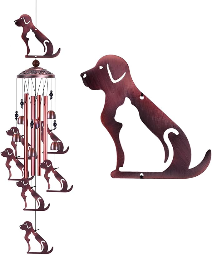 Outdoor Dog Wind Chimes Gifts for Mom - with 4 Tubes 6 Bells 7 Dogs Wind Bell, Romantic Wind Catcher, Mobile Decor Bell, Puppy Windchimes for Home, Balcony, Tree, Festival, Garden Decoration
