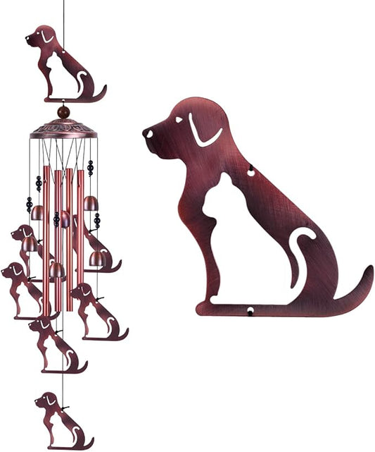 Outdoor Dog Wind Chimes Gifts for Mom - with 4 Tubes 6 Bells 7 Dogs Wind Bell, Romantic Wind Catcher, Mobile Decor Bell, Puppy Windchimes for Home, Balcony, Tree, Festival, Garden Decoration