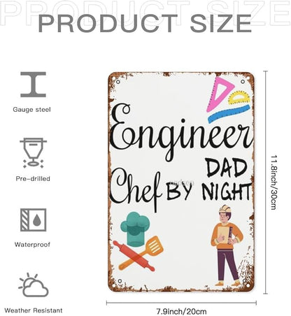Vintage Retro Metal Wall Decor Signs Engineer Dad Chef by Night for Home,Kitchen,Bathroom,Patio & Garden Inspirational & Funny Life Quotes 8x12 Inches