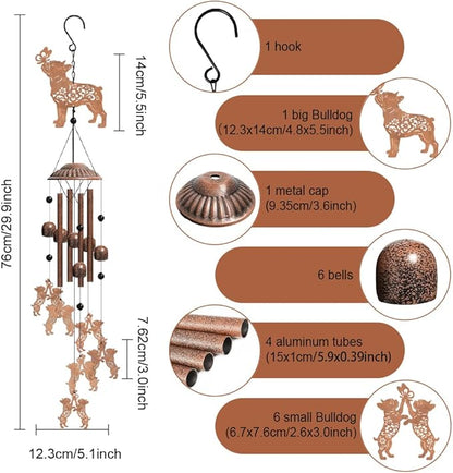 OLYCRAFT Bulldog Dog Wind Chimes Outdoors Wind Chime Sympathy Memorial Windchime Iron Windchime Memorial Presents Butterfly Hanging Windbell for Patio Backyard Home Garden Pendant Decoration