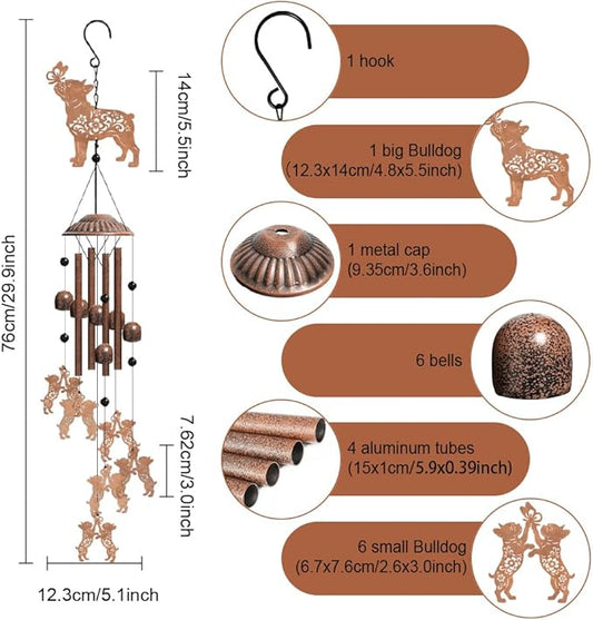 OLYCRAFT Bulldog Dog Wind Chimes Outdoors Wind Chime Sympathy Memorial Windchime Iron Windchime Memorial Presents Butterfly Hanging Windbell for Patio Backyard Home Garden Pendant Decoration