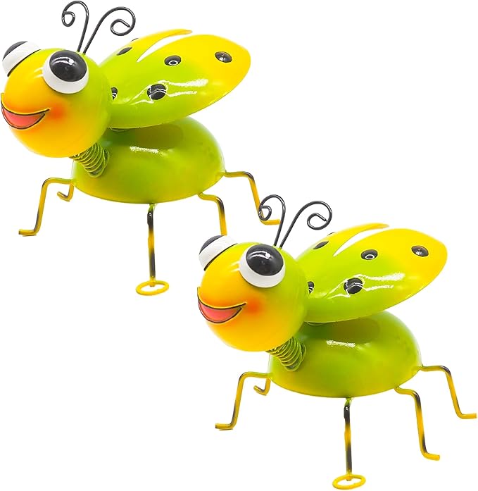 Cruis Cuka Metal Yard Art Garden Decor for Outside Cute Green Ladybugs Lawn Patio Ornaments Backyard Decorations Garden Gifts for Mom - Set of 2