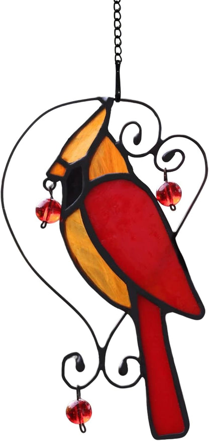 Red Cardinal Decor Stained Glass Window Hanging,Bird Ornaments Suncatcher for Window,Cardinal Gifts for Grandma,Mom, Sympathy Grief Memorial Gift (Red)
