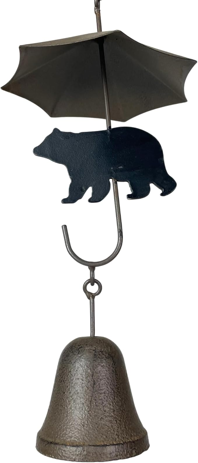 Rustic Black Bear & Umbrella Rain Chain - 75 inches Long Distressed Copper Finish, 10 Decorative 3D Designs, Weighted Bell for Wind Chime Sound
