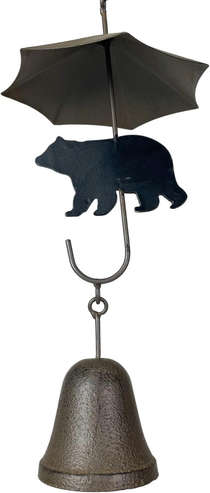 Rustic Black Bear & Umbrella Rain Chain - 75 inches Long Distressed Copper Finish, 10 Decorative 3D Designs, Weighted Bell for Wind Chime Sound