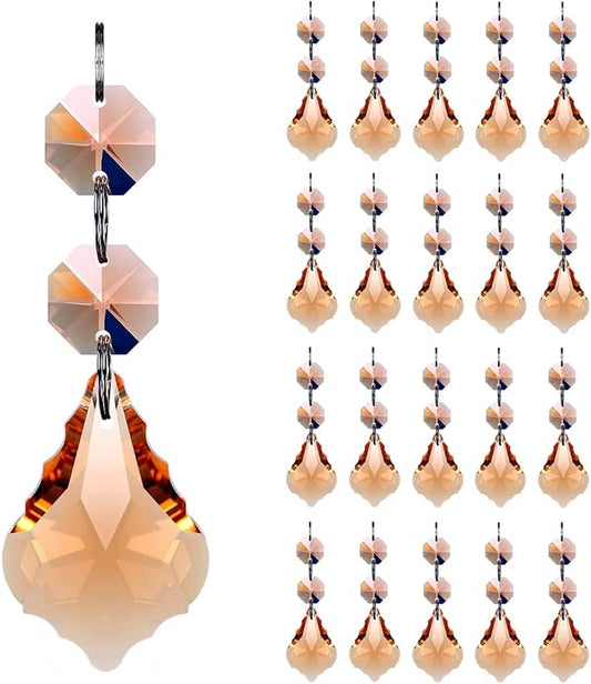 20pcs Crystal Maple Leaf Chandelier Prism Replacement Pendant Connected Glass Octagon Beads Chain for Chandelier Christmas Decoration 38mm (Rose)