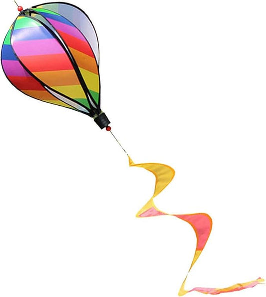 ASkinds 6 Panel Rainbow Windsock Hot Air Balloons Wind Spinner with Colorful Tail Kinetic Hanging Decoration for Outdoor, Garden, Courtyard, Indoor