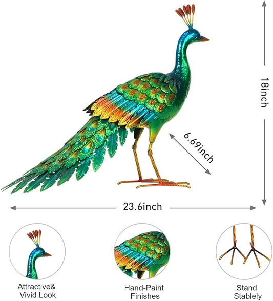chisheen Metal Peacock Statue Garden Decor Yard Art Sculpture Outdoor Decoration for Lawn,Patio,Backyard,Housewarming Birthday Gifts for Women,Mom,Grandma (Green)