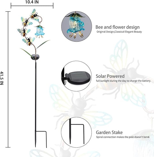 Bshine Solar Flower Outdoor Waterproof Bee Lights, Valentine's Day Garden Decorative Metal Stake Bee Hanging Flower, Yard Decorations Outdoor Patio, Courtyard, Pathway and Lawn Ornaments
