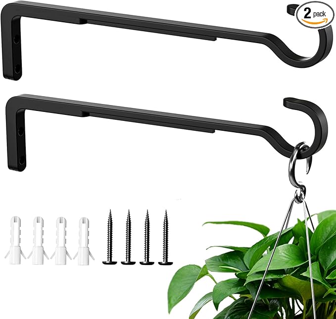 saffruff Heavy Duty Plant Hooks for Wall, 10 Inch 2 Pack, Wall Mounted Plant Brackets, Outdoor Plant Hangers Hold 35 lb, Iron Hooks for Hanging Baskets, Bird Feeder, Wind Chime, Lantern