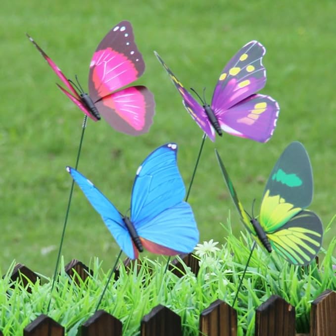 NUOBESTY 12pcs Fake Butterfly Stakes 3D Butterflies Stake for Garden Lawn Patio Yard Pathway Indoor Outdoor Ornaments (Random Color)