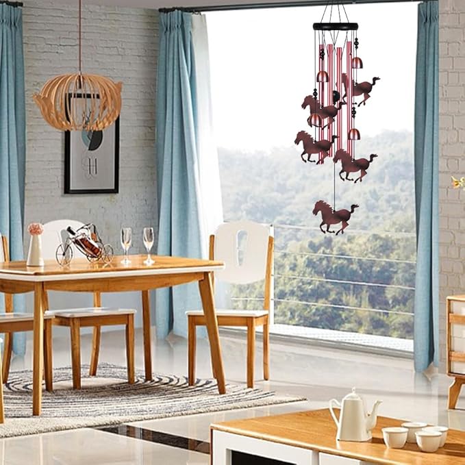 Outdoor Horse Wind Chimes Indoor Decor - Hand-Made Mobile Romantic Windcatcher, Horse Chimes, 28" Horse Wind Chimes for Home, Balcony, Tree, Patio, Garden Decoration, Gift for Mom(4 Tubes, 5 Horses)