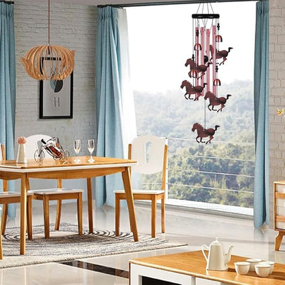 Outdoor Horse Wind Chimes Indoor Decor - Hand-Made Mobile Romantic Windcatcher, Horse Chimes, 28" Horse Wind Chimes for Home, Balcony, Tree, Patio, Garden Decoration, Gift for Mom(4 Tubes, 5 Horses)