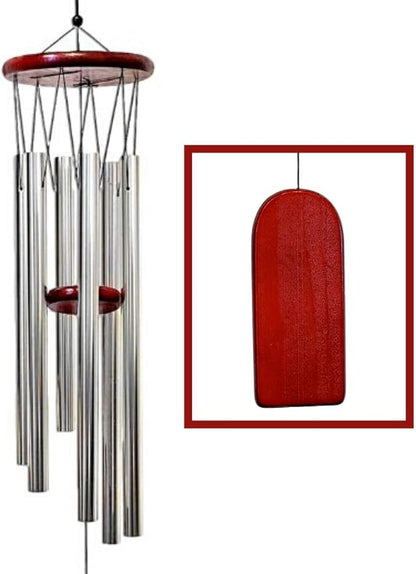 Wind Chimes - Wood and Silver Metal Windchimes - 37" Long - Wooden Wind Catcher for Home & Garden - Ideal for Porch and Garden