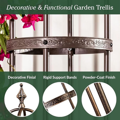 Plow & Hearth Metal Garden Obelisk | Indoor/Outdoor | Powder-Coated Steel | Trellis for Climbing | Floral Pattern | 11" Dia. x 8'H | Bronze