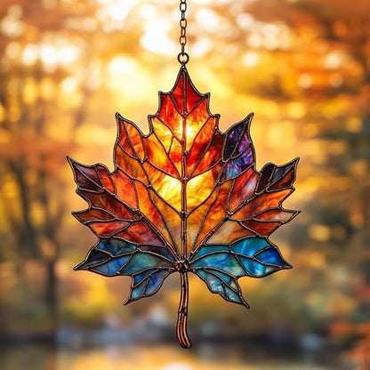 Maple Leaf in Autumn Acrylic Suncatcher Stained Glass Effect Window Car Hanging Christmas Ornament Indoor Outdoor Decor Garden Sun Catcher Panel for Maple Leaf Lover for Women Mom Grandma