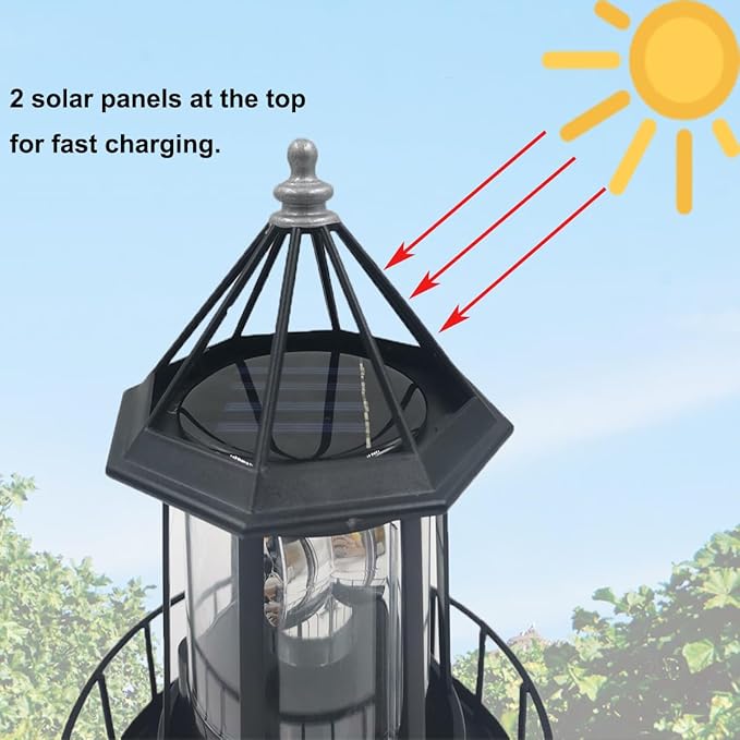 LED Solar Powered Lighthouse, 360 Degree Rotating Lighthouse Lamp, IP66 Waterproof LED Solar Lights Towers Statue for Outdoor Garden Pathway Patio(Red)