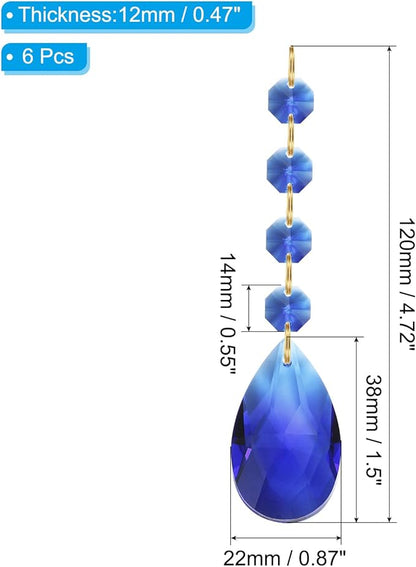 PATIKIL Teardrop Crystal Chandelier Pendants Beads, 6 Pack 120mm Length 38mm Chandelier Prisms Parts Ornaments Hanging Beads for DIY Arts Crafts Decoration, Dark Blue