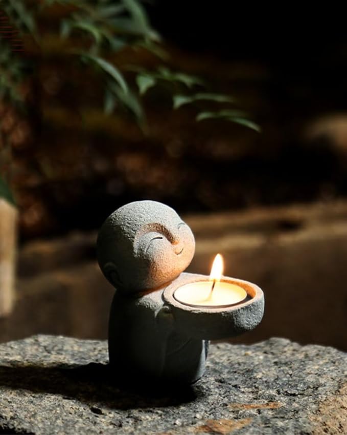 Mini Monk Buddha Statue Sandstone Statues Zen Monk Praying Statue Sculptures for Wealth Good Luck Feng Shui Decor Home Fish Tank Aquarium Garden (Style 16)