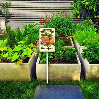Uptell Vintage Aluminum Grapefruit Fruit Signs Yard Sign with Stake for Garden Fruit Garden Label Stakes Plant Markers for Outdoor Plants Waterproof 8x12 inch