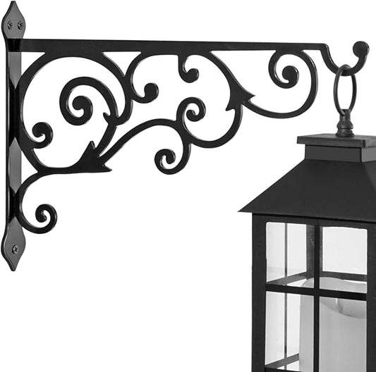 14in Metal Plant Bracket for Wall Hanging Basket Lantern Bird Feeder Decorative Sign, Black