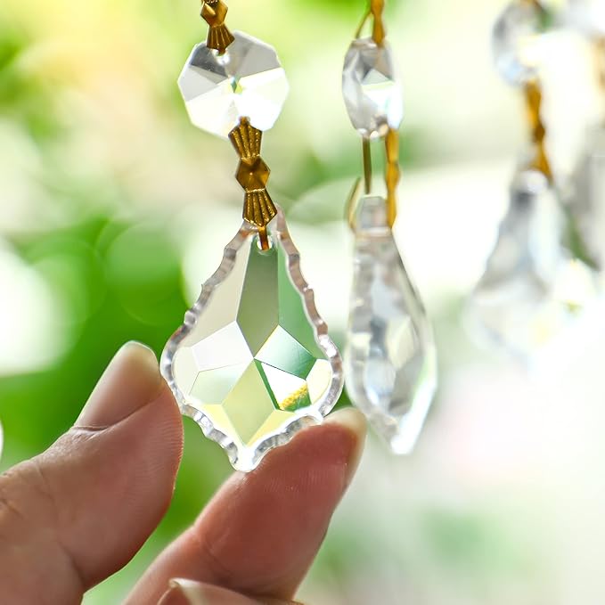 10pcs Crystal Garland Strands Hanging Glass Chandelier Beads Chains Crystal Chandelier Replacements Wedding Decoration for Christmas Party Gold Pinning