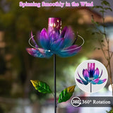 Stargarden Outdoor Wind Spinners with Solar Lantern, Solar Wind Sculptures & Spinners, Flower Shape Solar Windmill for Yard and Garden(Purple)