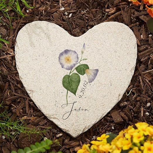 Personalization Universe Personalized Small Birth Month Flower Garden Stone, Name, and Date - Perfect Outdoor Decor for Garden or Walkway, Mother's Day, Grandma's Birthday, or Memorial – 5.75” x 5.75”