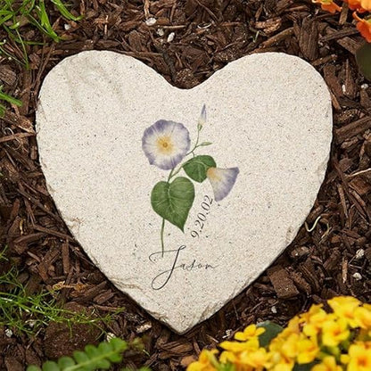 Personalization Universe Personalized Small Birth Month Flower Garden Stone, Name, and Date - Perfect Outdoor Decor for Garden or Walkway, Mother's Day, Grandma's Birthday, or Memorial – 5.75” x 5.75”