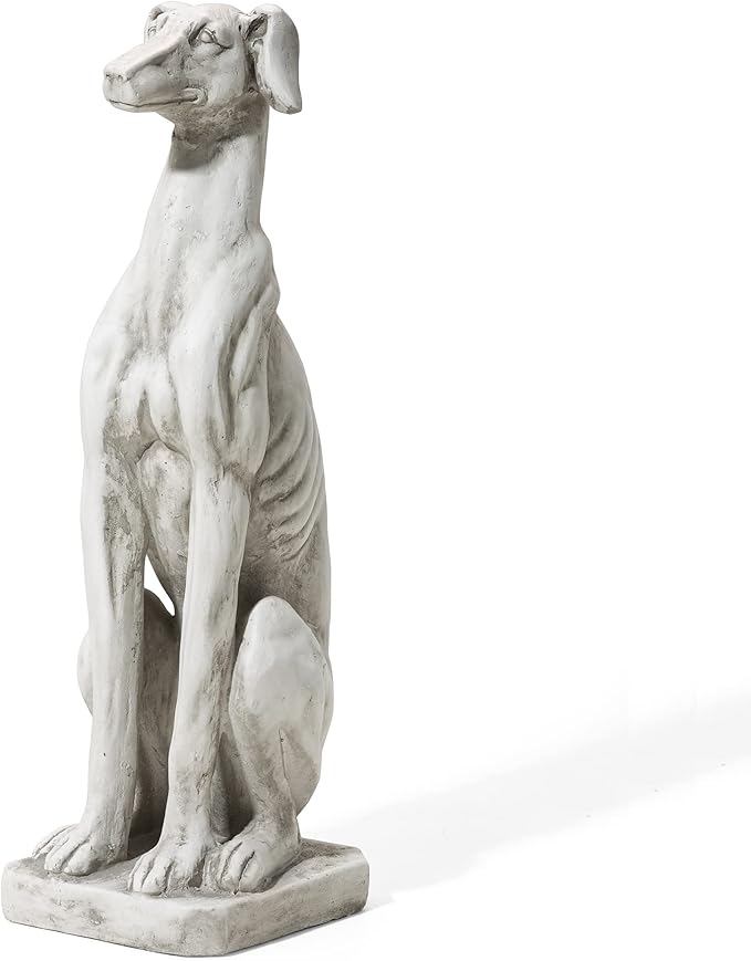 Glitzhome Sitting Dog Garden Statue, Outdoor Statue Garden Lawn Greyhound Sculpture Decorative Animal Guardian Sentinel for Driveway Porch Patio 32 Inch