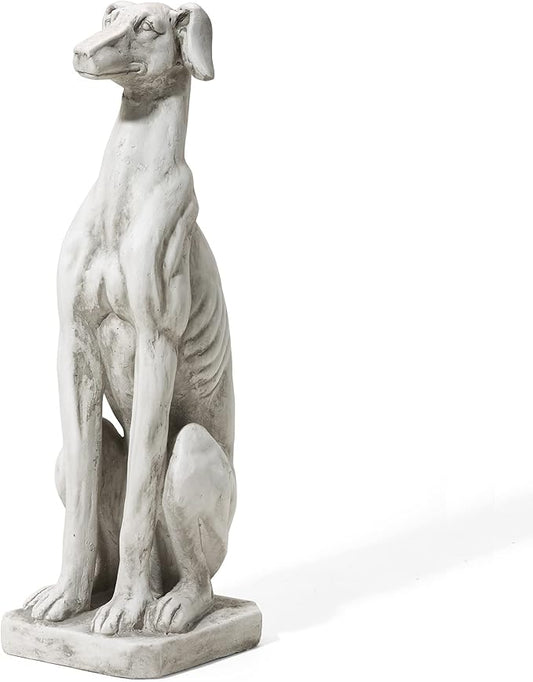 Glitzhome Sitting Dog Garden Statue, Outdoor Statue Garden Lawn Greyhound Sculpture Decorative Animal Guardian Sentinel for Driveway Porch Patio 32 Inch