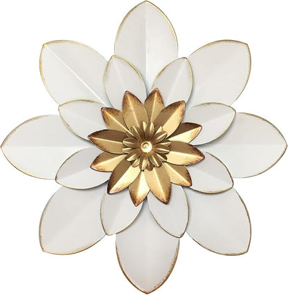 Metal Flower Wall Art Decor, 9.5“ Rustic Modern Floral Sculpture, Distressed Iron Wall Hanging Home Decoration Accent Artworks for Indoor Kitchen Bedroom Living Room Office Outdoor Garden Patio
