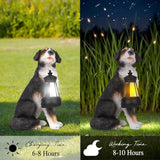 Solar Garden Dog Statue with Lanterns Outdoor Bernese Mountain Dog Garden Decor Figurine Lights for Patio Balcony Shelf Tabletop Lawn, Unique Housewarming Birthday Thanksgiving Gifts for Women Mom