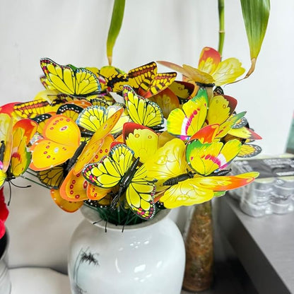 Rikyo 3D Butterfly Garden Stake Decor,10" PVC Butterfly Garden Decor for Outside,Shaking Head Artificial Butterflies for Cake Bouquet Wall Lawn Pathway Plant Pot Flower Bed Yard Decor (50, Yellow)