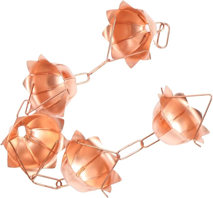 Naroote Copper Rain Chain, 3.28ft Decorative Rain Catcher Chain, Floral Design with Easy Installation, Ideal for Gutter Downspout Replacement & Weather Protection (Petal Shaped)