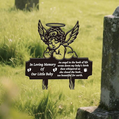 SUPERDANT Baby Memory Memorial Gravestone Decorations for Cemetery Grave Markers Angle Baby Metal Garden Stake Graves Cemetery Decor Outdoor Plaque Ornament Graveyard Decorative Memoriam Art Gifts