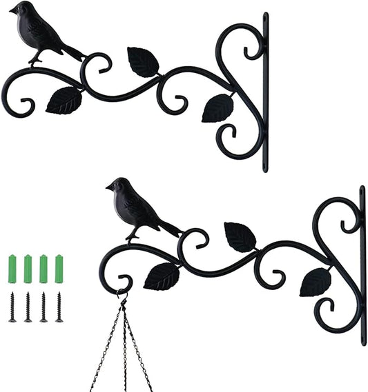 JIALAI HOME Hanging Plants Bracket 12" Bird Planter Outdoor Hooks Hangers for Flower Baskets Pot Bird Feeder Wind Chimes Lanterns Patio Garden Outdoor Indoor Metal Black, 2 Pack