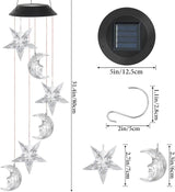 Solar Wind Chimes Outdoor Color Changing Hanging Waterproof Stars Lights Sun and Moon Decor Gifts for Mom Grandma Sister Powered Mobile for Outdoor Garden Patio Yard Window Indoor