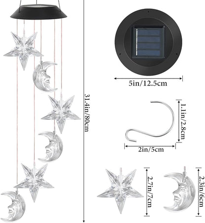 Solar Wind Chimes Outdoor Color Changing Hanging Waterproof Stars Lights Sun and Moon Decor Gifts for Mom Grandma Sister Powered Mobile for Outdoor Garden Patio Yard Window Indoor