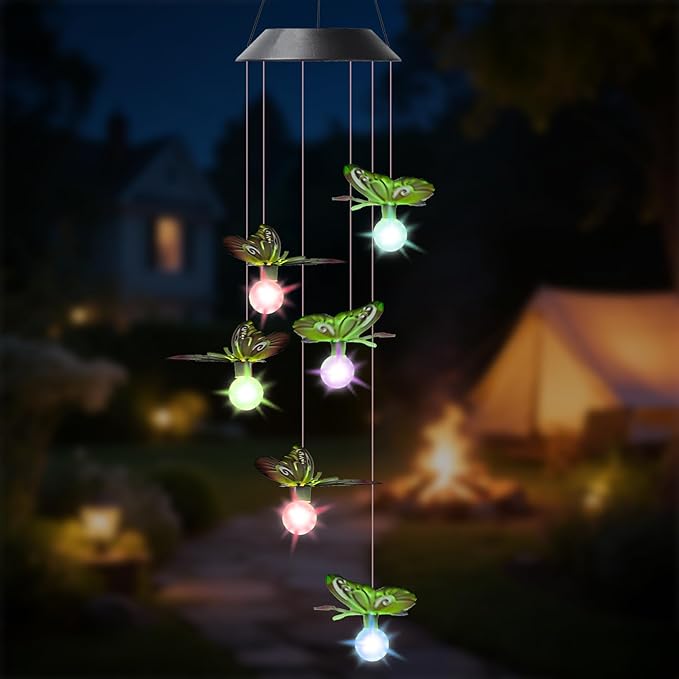 Solar Butterflies Wind Chimes for Outside Garden, Patio, Yard – Decor for Festivals/Birthday/Christmas, for Women Mom Home Garden Patio Decor