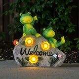Generic Solar Garden Outdoor Statues Solar Frog Garden Decor Lawn Decor Frog Figurine for Patio with 4 LED Light Cute Frog Face with Solar Lights Gardening Gifts for Mom, Green