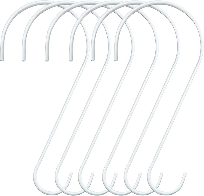 DINGEE Powder Coated 12 Inch Metal S Hook for Bird Feeder，White 6 Pack Tree Branch S Hook Large Heavy Duty S Hooks for Hanging Plants Outdoors Garden,Lanterns, Ornaments