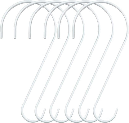 DINGEE Powder Coated 12 Inch Metal S Hook for Bird Feeder，White 6 Pack Tree Branch S Hook Large Heavy Duty S Hooks for Hanging Plants Outdoors Garden,Lanterns, Ornaments