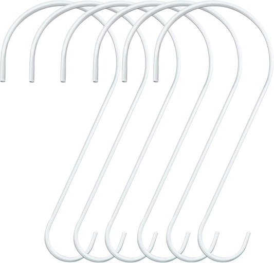 DINGEE Powder Coated 12 Inch Metal S Hook for Bird Feeder，White 6 Pack Tree Branch S Hook Large Heavy Duty S Hooks for Hanging Plants Outdoors Garden,Lanterns, Ornaments