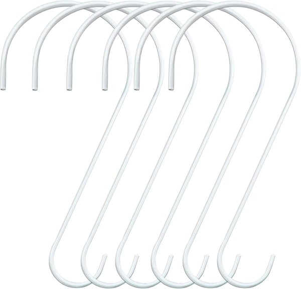 DINGEE Powder Coated 12 Inch Metal S Hook for Bird Feeder，White 6 Pack Tree Branch S Hook Large Heavy Duty S Hooks for Hanging Plants Outdoors Garden,Lanterns, Ornaments