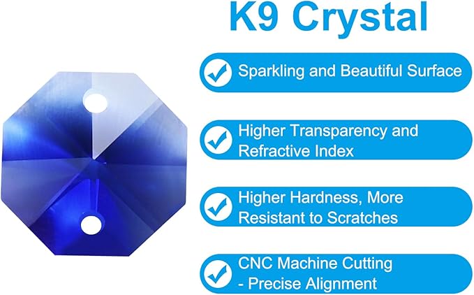 PATIKIL K9 Crystal Octagon Beads 2 Holes Pendants, 60 Pack 14mm Chandelier Prisms Parts Ornaments Hanging Beads for DIY Arts Crafts Decoration, Blue